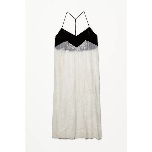 Free People Love All Day Slip Dress Size Small White Black Lace Velvet Burnout - Picture 9 of 9